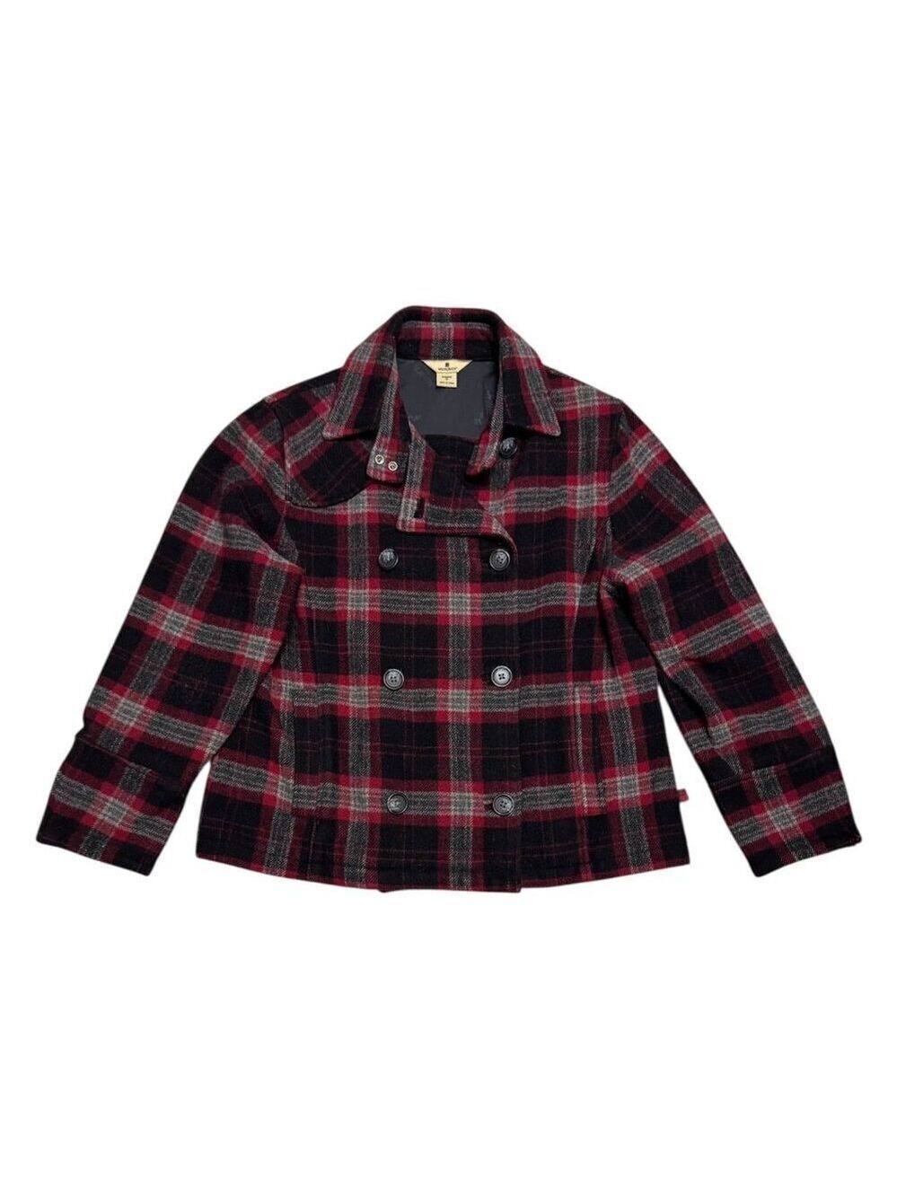 WOOLRICH Plaid Wool Business Casual Winter Fall Pea Coat Jacket Womens Medium